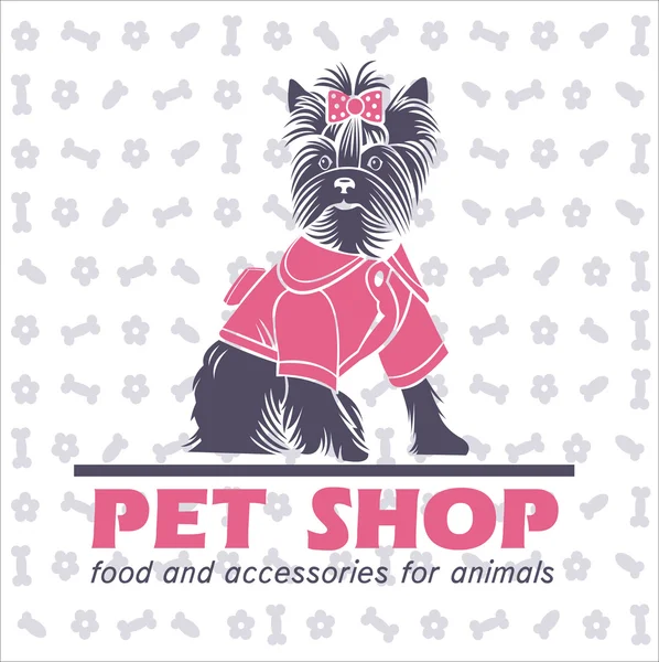 El perro, un Yorkshire Terrier en un traje rosa, logotipo del vector, mascota pr — Archivo Imágenes Vectoriales