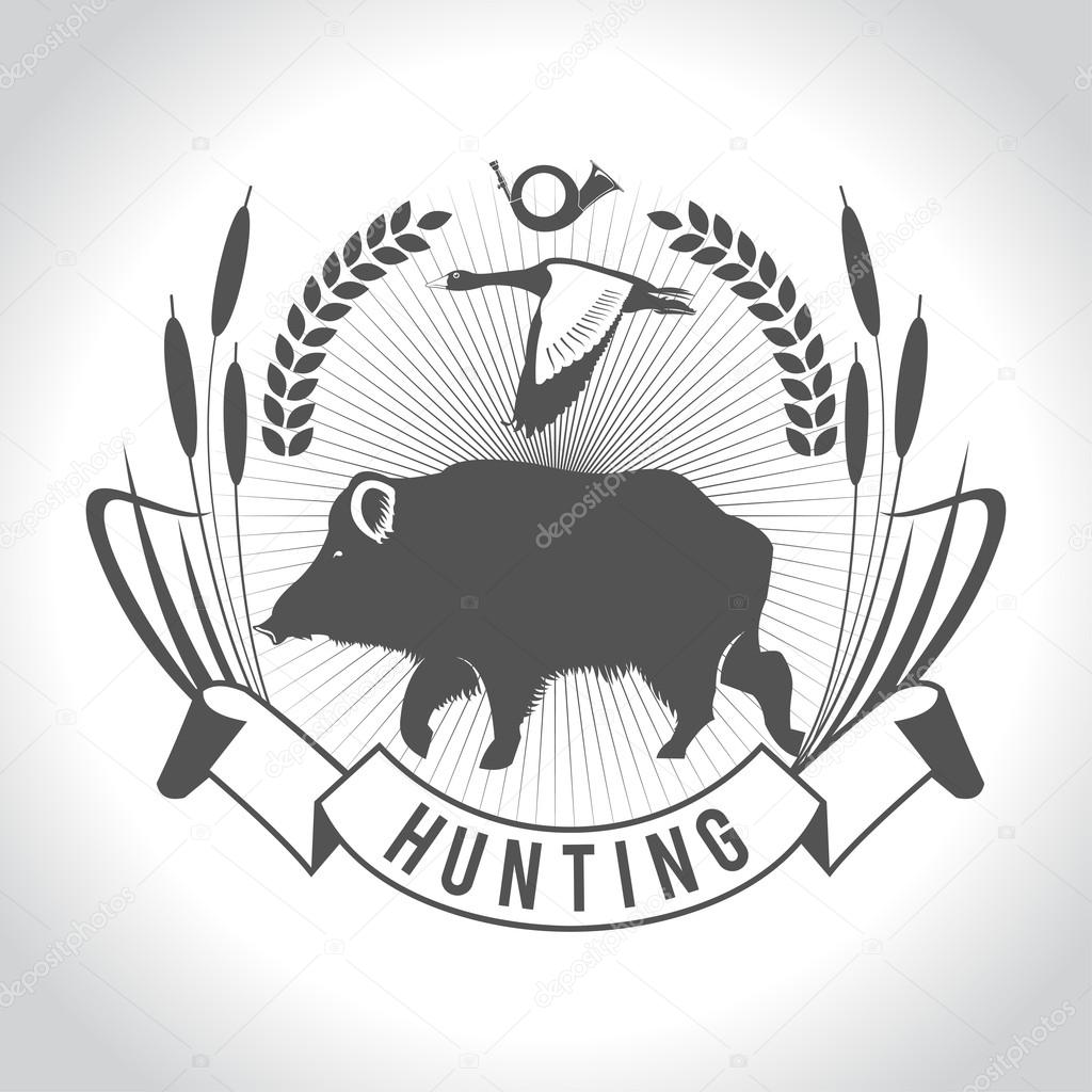 Hunting. Hunting logo. Wild boar and wild duck. The elements of