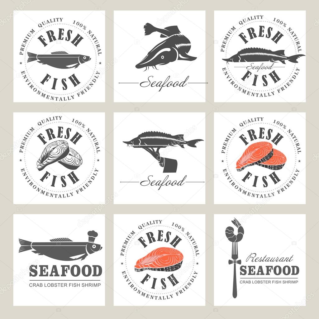 Set the seafood. Logos, design elements of the restaurant's menu