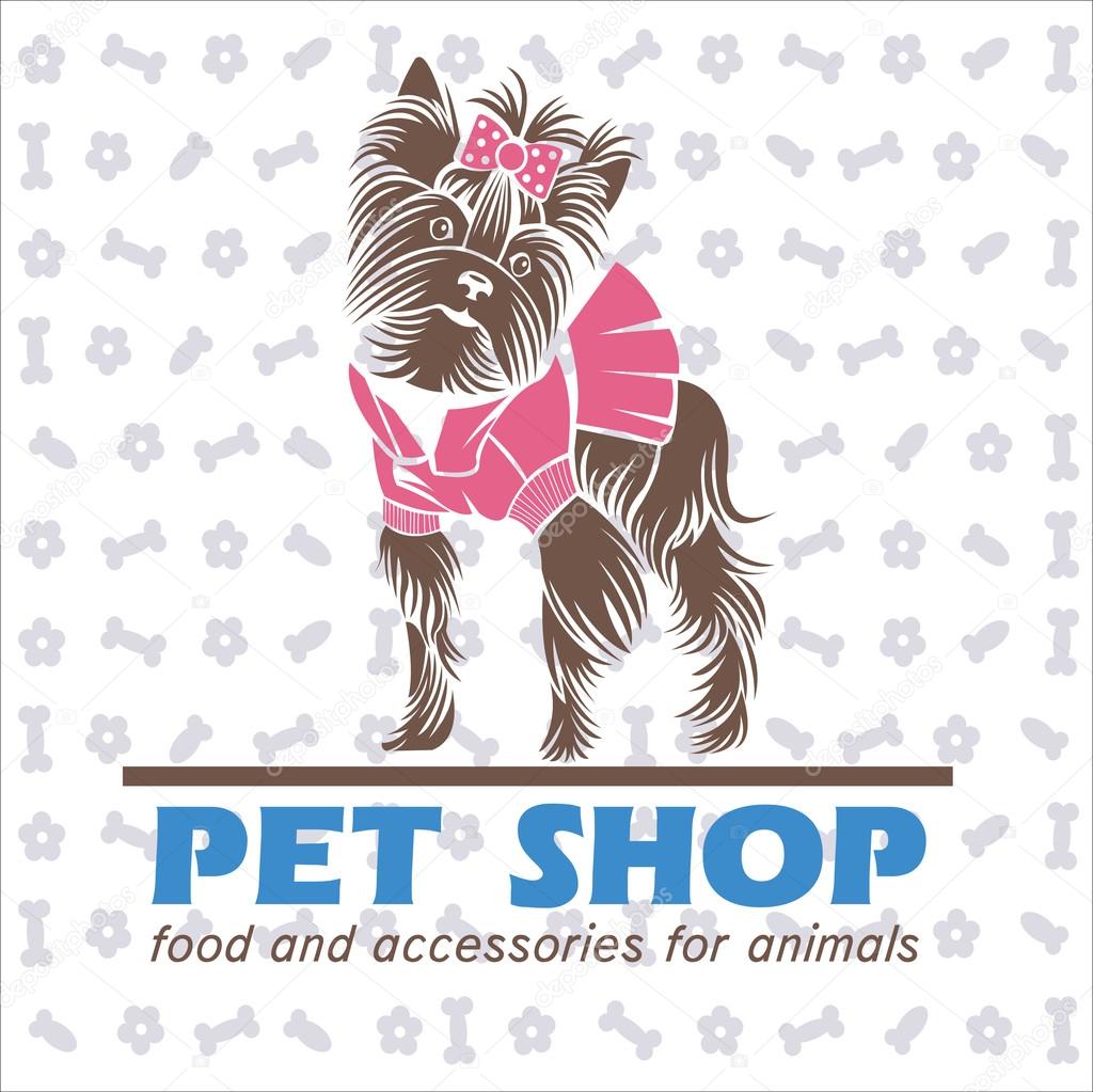 The dog, a Yorkshire Terrier in a pink suit, vector logo, pet products 3