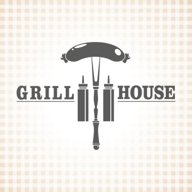 Restoran ızgara ve Barbekü menüsü, sosis bir çatal ve ketchu