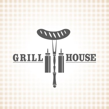 Restoran ızgara ve Barbekü menüsü, sosis bir çatal ve ketchu