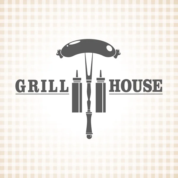 Grill restaurant et menu barbecue, saucisse à la fourchette et ketchu — Image vectorielle