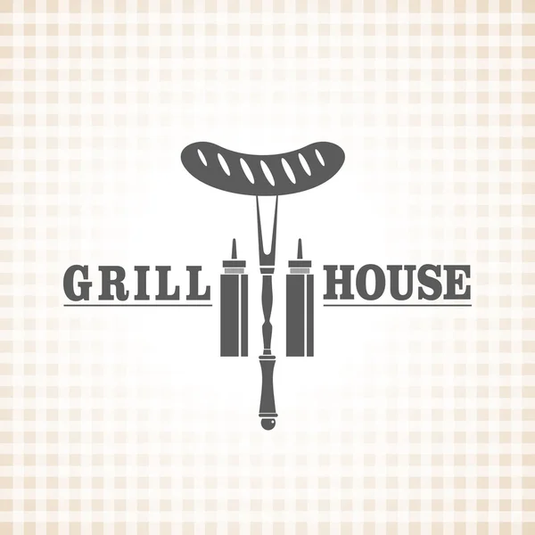 Grill restaurant et menu barbecue, saucisse à la fourchette et ketchu — Image vectorielle