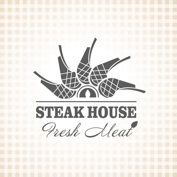 Restaurante churrasqueira e churrasqueira menu, bife casa, logotipo vetor — Vetor de Stock