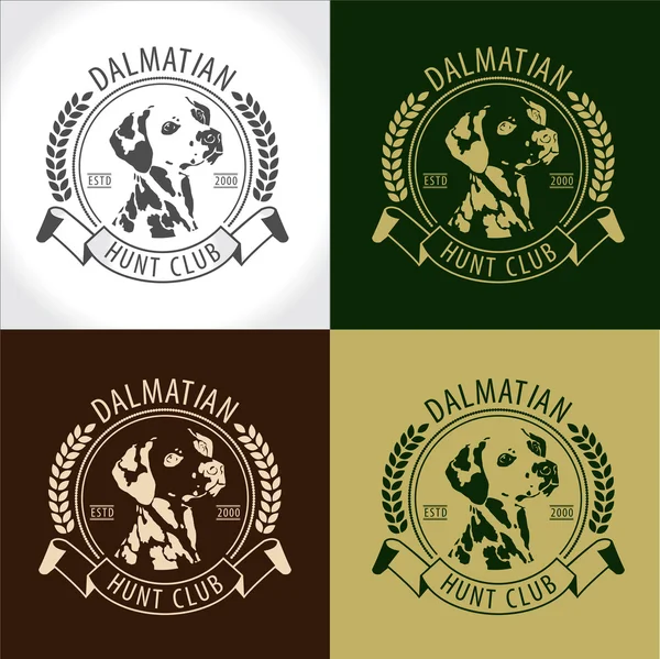 Комплект охотничьего клуба Далмация, логотипы, этикетки и значки — стоковый вектор