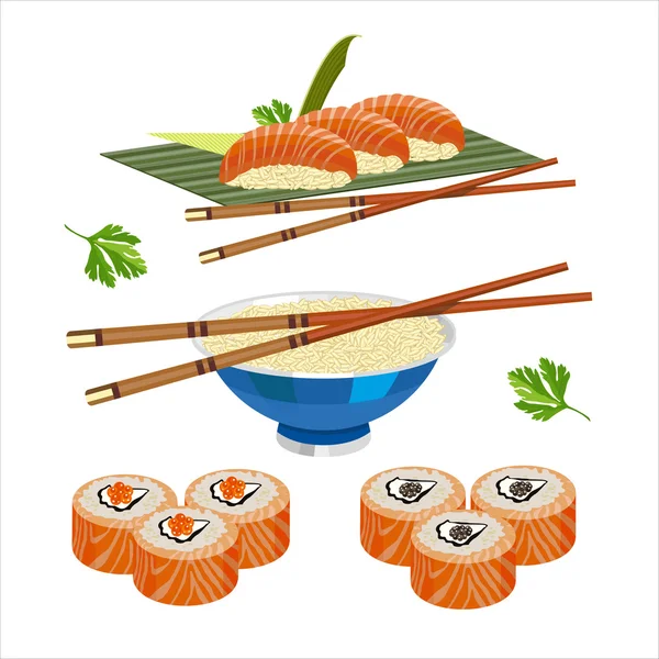 Sushi Roll Set Vector Illustration. Japanese illustration, Asian food set.  Japanese Food Concept. 23877598 Vector Art at Vecteezy