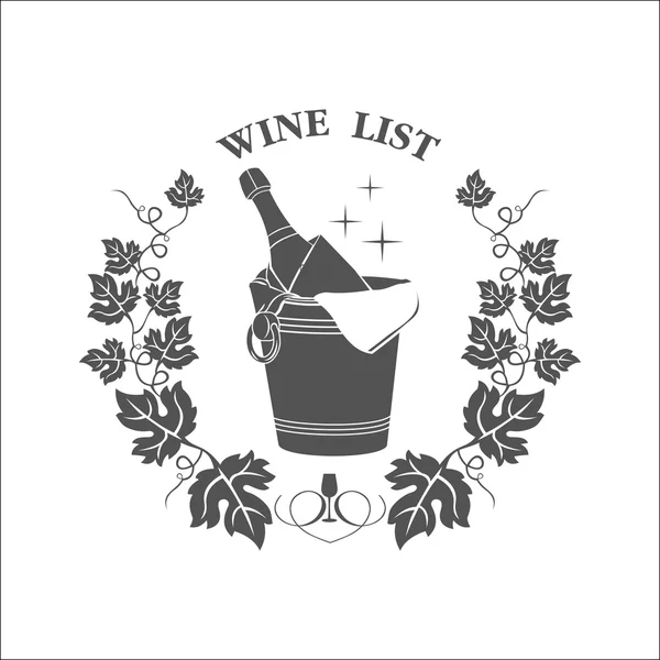 Şarap listesi, tek renkli vektör logosu. Bir buz bucke şampanya — Stok Vektör