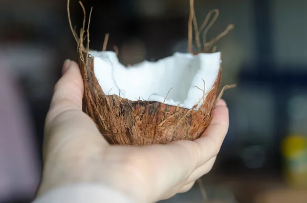 Kokosnuss in der Hand — Stockfoto