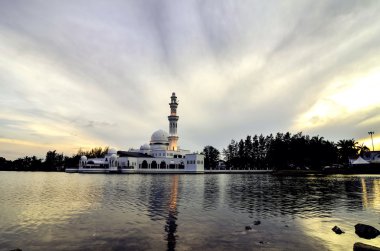 beautiful sunset and reflection of floating Mosque at Terengganu. clipart