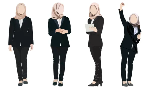 Différentes Poses Ensemble Illustration Vectorielle Jeune Femme Affaires Debout Robe — Image vectorielle
