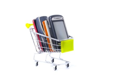 Beyaz arka plan izole mobilephone yolu ile online alışveriş