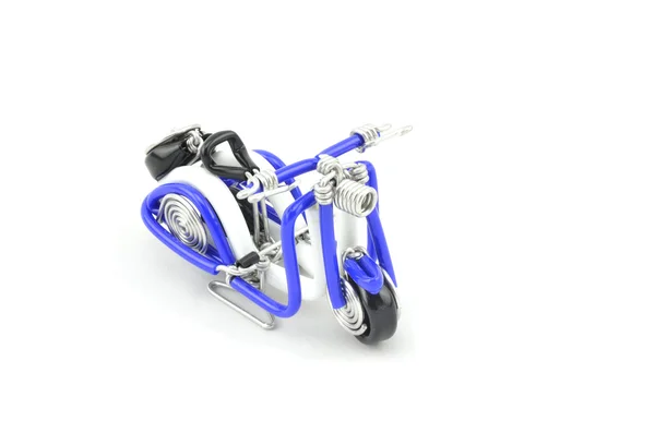 Creative handcraft made from blue, white and black wire. mini scooter isolated white background — Stock Photo, Image