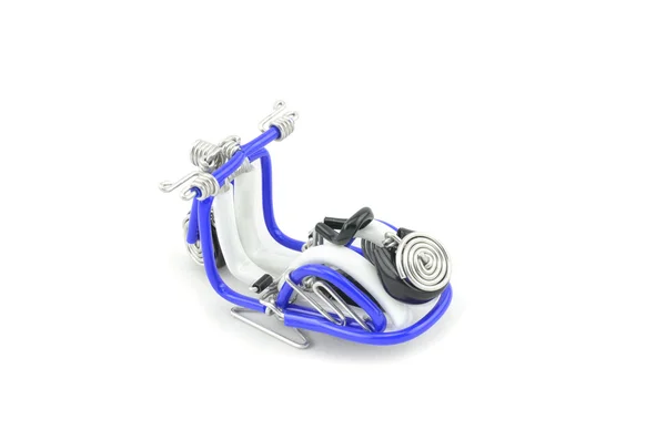 Handcraft modern classic scooter made from white, blue and black wire isolated white background — Stock Photo, Image