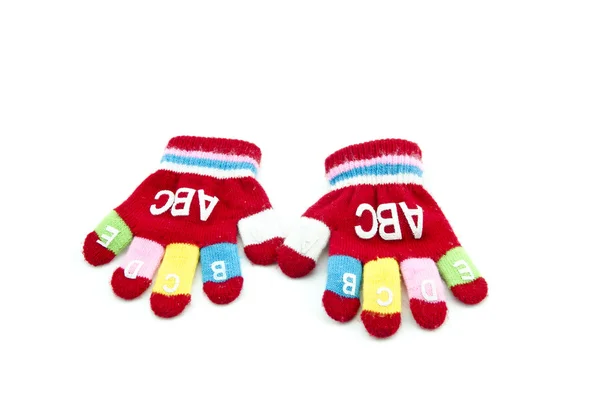 Zwei rote Survenir Kinder Handschuh isoliert weißen Hintergrund — Stockfoto