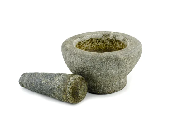 Argamassa de pedra usada e pilão — Fotografia de Stock