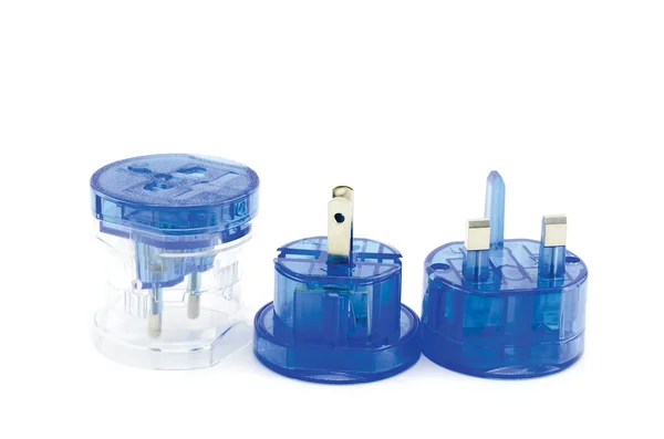 Conector múltiple transparente y azul del color del adaptador universal — Foto de Stock
