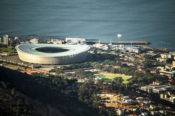 Landschappelijk Uitzicht Vanaf Tafelberg Van Kaapstad Olympisch Stadion Tegen Waterkant — Stockfoto