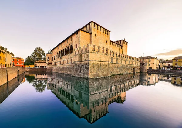 Unique View Fontanellato Castle Fortress Reflection Water Sunset Parma Italy — Stock Photo, Image