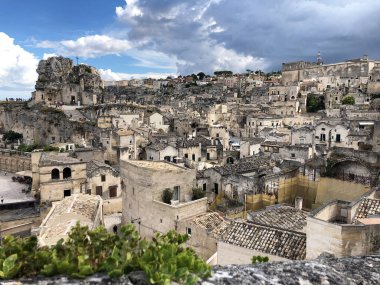 Sassi Matera antik tarihi köy panoraması, İtalya, Basilicata