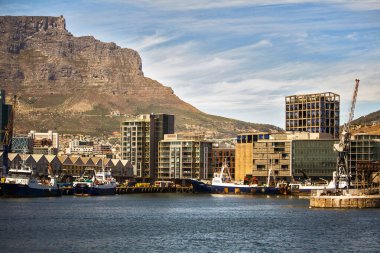 Cape Town limanı ve Table Dağı okyanus manzarası, Güney Afrika