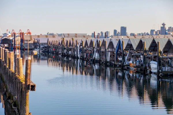 Bootshäuser Oder Garagen Säumen Die Docks Der Mosquito Creek Marina — Stockfoto