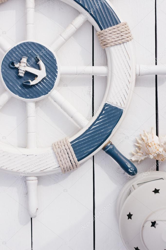 Marine style card. White and blue nautical theme.