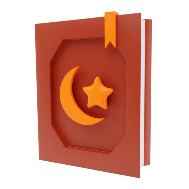 3 boyutlu kutsal Kuran 'ı yer imi, ay ve yıldızla birlikte beyaz arka planda izole etmek.