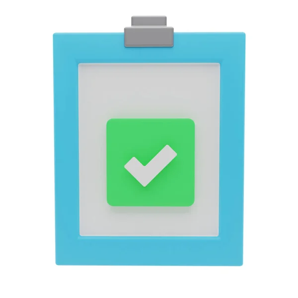 Rendering Illustration Blue Notepad Green Checklist Checkbox — Stock Photo, Image