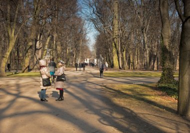 Polonya - Varşova, Şubat 2016.Walkers Şubat ayında parkta
