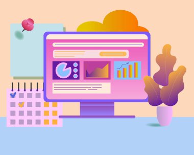 İş stratejisi başarı konsepti. Yapışkan not, takvim ve bilgi ögeleriyle mali genel bakış. 