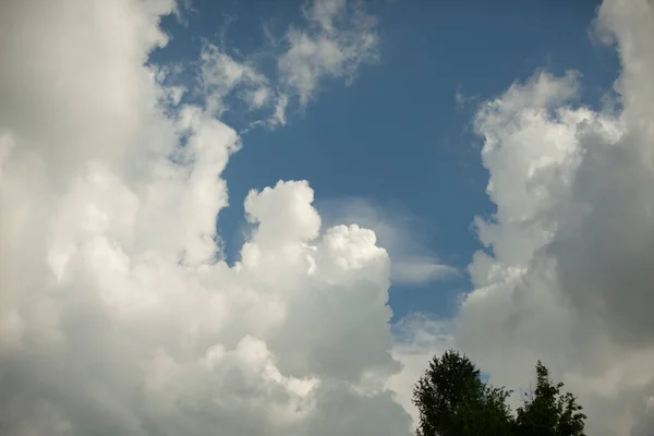 Wolken Lucht Landschap Met Bomen Wolken Prachtige Natuur Achtergrond Atmosferisch — Stockfoto