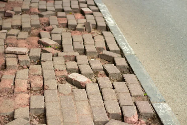 Broken Paving Stones Road Masonry Broken Pedestrian Road Destroyed Poorly — Stock Photo, Image