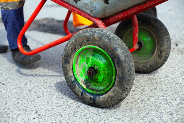 Wózek Asfaltem Naprawa Dróg Wózek Odpady Budowlane Prace Remontowe Drodze — Zdjęcie stockowe