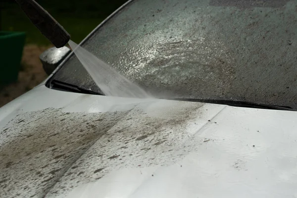 Lavagem Carro Carro Lavado Sob Pressão Jato Água Usando Spray — Fotografia de Stock