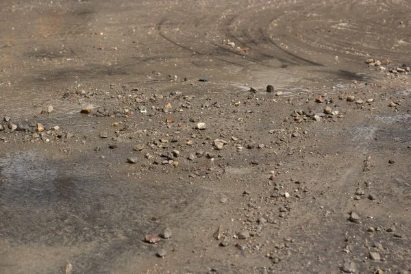 Χώμα Στο Έδαφος Σκορπισμένο Χώμα Δρόμος Μετά Την Κατασκευή Πέτρες — Φωτογραφία Αρχείου