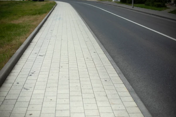 White Tile Sidewalk Walking Path City Place Traffic Pedestrians — Stock Photo, Image