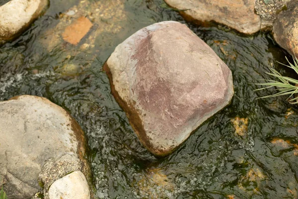 石头在水里 在河中央的石头 公园里的景观 山区河流细节 — 图库照片