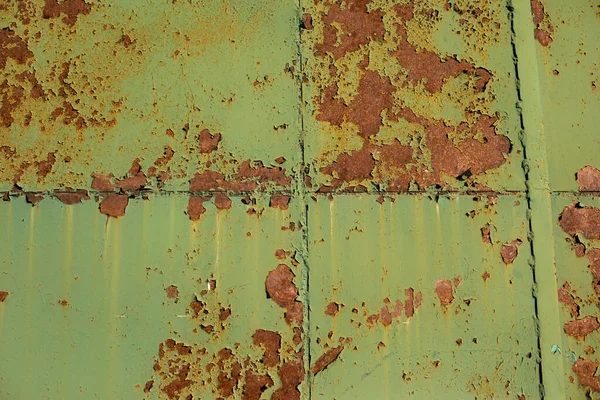 Rostige Metalloberfläche Die Grüne Mauer Eine Alte Scheune — Stockfoto
