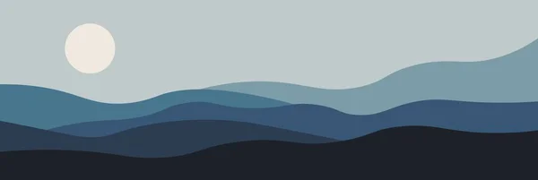 Streszczenie plakatu krajobrazowego. Sztuka współczesna druk natura ściany wystrój, połowy wieku księżyc góra morze tło. Ilustracja wektora — Wektor stockowy