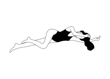 Abstract line female silhouette. Woman in swimsuit, minimal modern art for posters, story, wall decor. Vector illustration