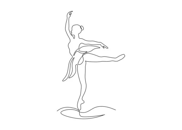 Ballerina silhouette one line drawing.Hand drawn ballet dancer, minimalist tattoo, print for clothes and logo design. Vector art — Stock Vector