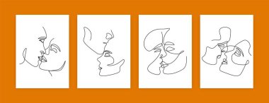 Abstract line portraits. Minimal one continuous line female face, modern art for posters, wall decor story. Vector illustration