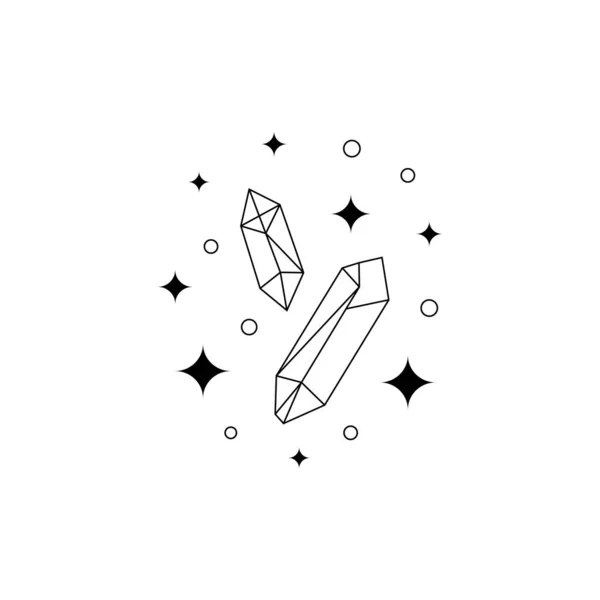 Logotipo de magia boho desenhado à mão. Cristais de linha mística mínima boêmia estrelas sinal de tatuagem esotérico, design de ilustração vetorial — Vetor de Stock