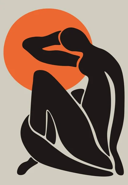 Affiche d'art abstrait. Décor contemporain Matisse inspiré, silhouette féminine du milieu du siècle. Illustration vectorielle minimaliste — Image vectorielle