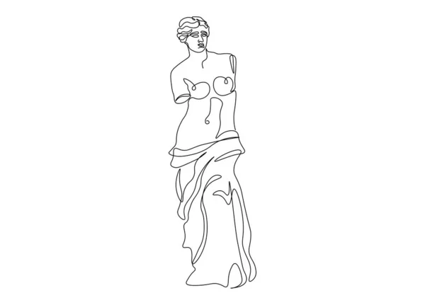 Ancient greek sculpture line art. Mythology Venus de Milo statue hand drawn continuous line, Aphrodite goddess. Vector illustration — Stock Vector