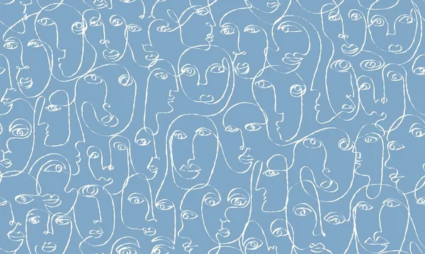 Abstract face seamless pattern. One line portraits art print. Modern texture for fabrics, textile, wallpaper. Vector design — Stock Vector