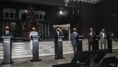 Covid-19.April 13. 2020, Sao Paulo, Brezilya: Bu Pazartesi Palacio dos Bandeirantes 'te düzenlenen basın toplantısında Coronavirus ile mücadele tedbirleri, (COVID-19)