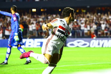 SAO PAULO - AUG 28, 2019: SAO PAULO VS SANTOS. Match between Sao Paulo against Santos for the 14th round of the Paulista championship, at the Paulo Machado de Carvalho stadium