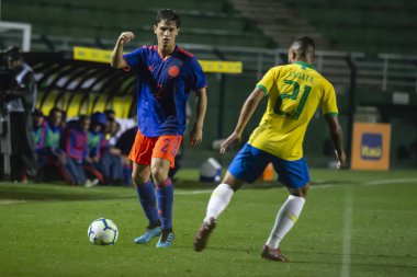 SAO PAULO - MAY 09, 2019: BRAZIL VS COLOMBIA. in a match between Brazil's Olympic team that faces Colombia in a friendly match at Estadio do Pacaembu